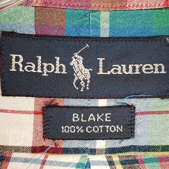 Polo Ralph Lauren Mens Oxford Plaid Blake Button Down Shirt SS Green Red Large L - Picture 6 of 9
